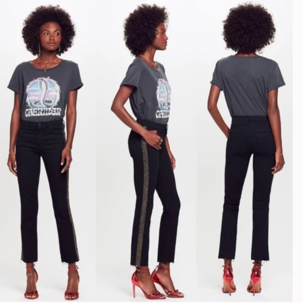Mother The Rascal Ankle Fray Jeans in Guilty Flash Black Beaded